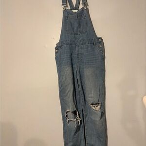 Forever 21 Light Blue Denim Men's Overalls - Distressed Knees